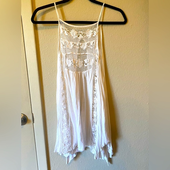 Free People Tops - Free People White Lace Flowy Tank Top